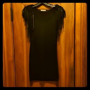 Black tunic top with mesh and metal shoulders